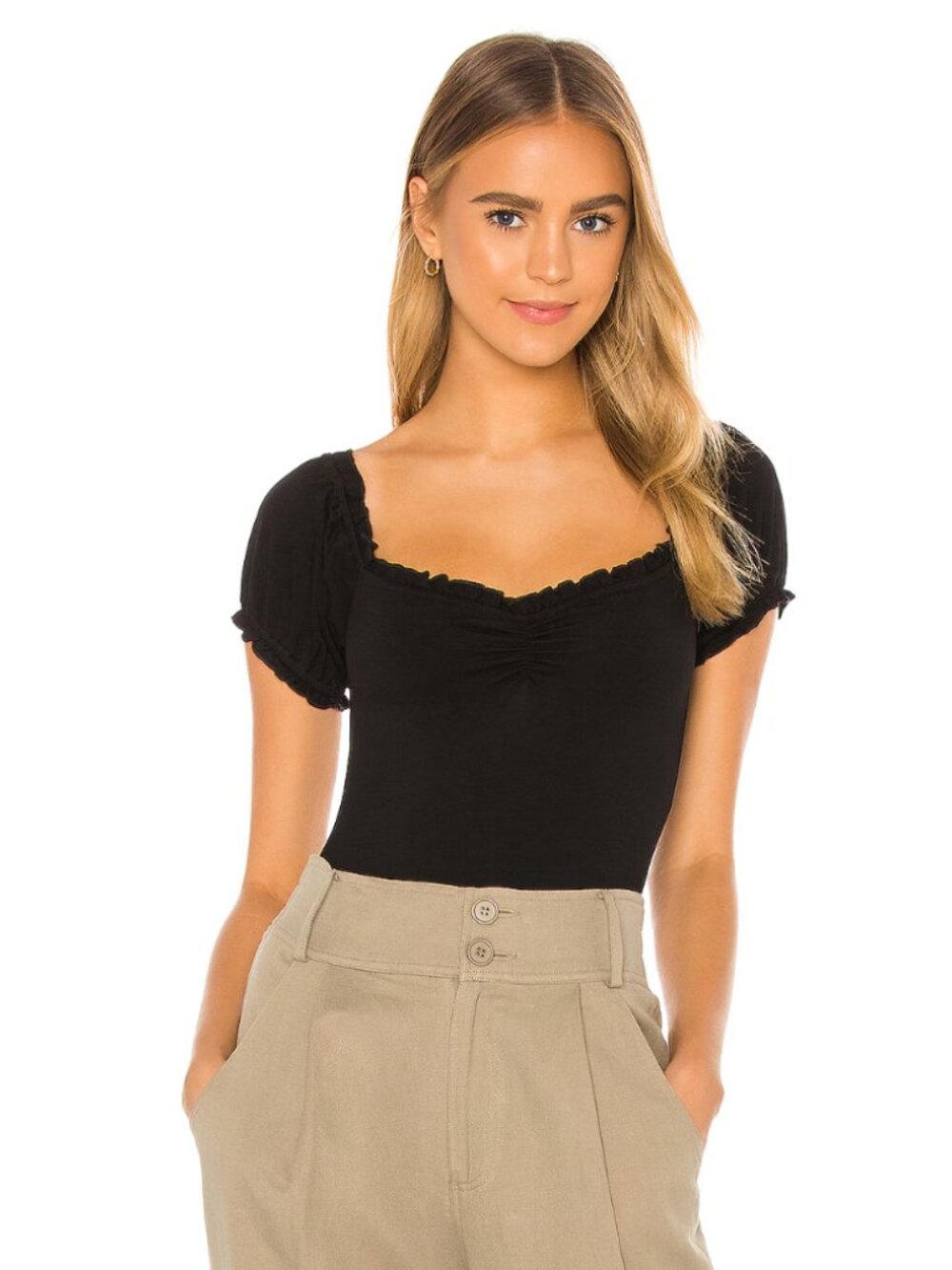 Lovers + Friends Black Off-Shoulder Ruched Bodysuit XS Revolve - Like New